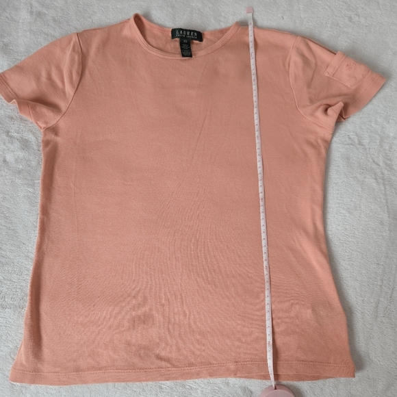 Y2K Lauren Ralph Lauren Womens XS TShirt Peach Coral Short Sleeve Cotton RL Logo - Picture 6 of 10